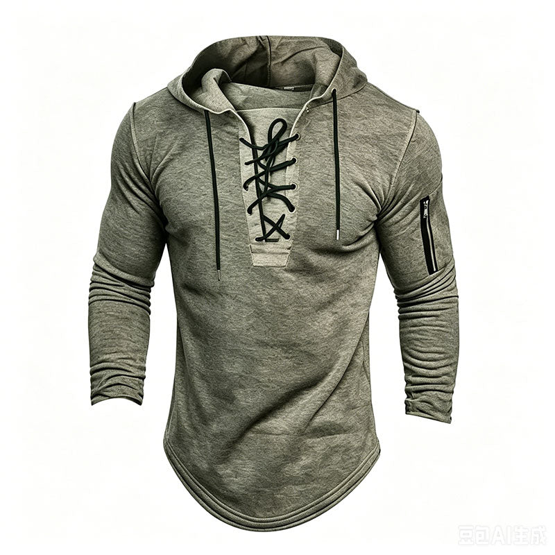 Men's Lace-Up Long Sleeve Hoodie