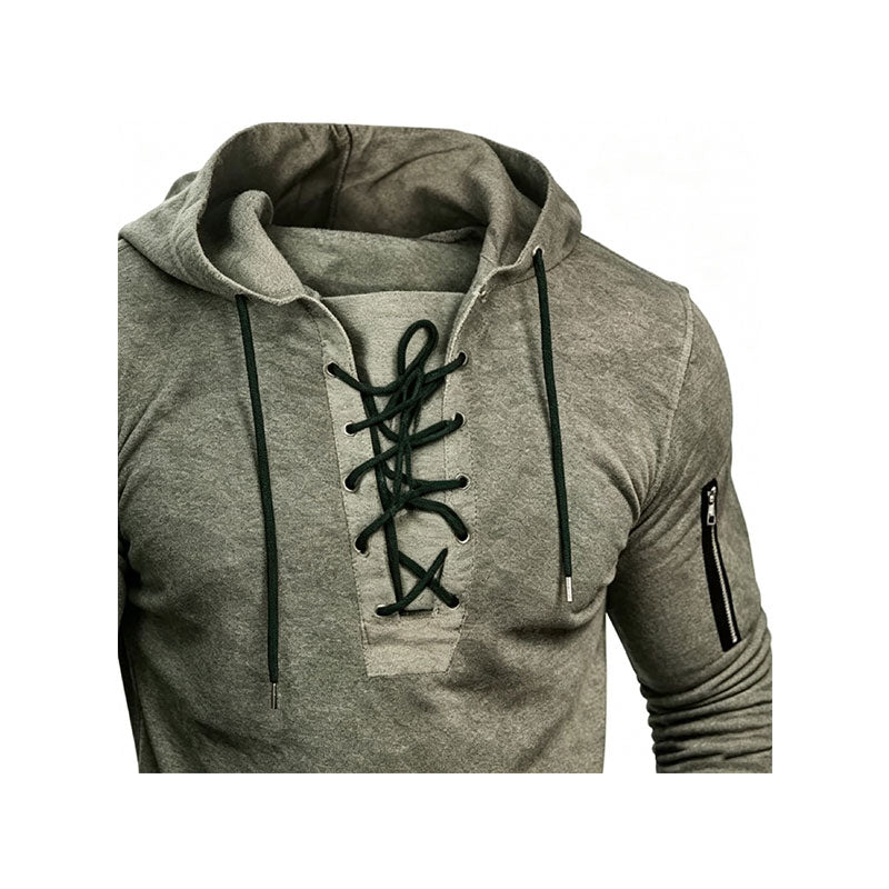 Men's Lace-Up Long Sleeve Hoodie